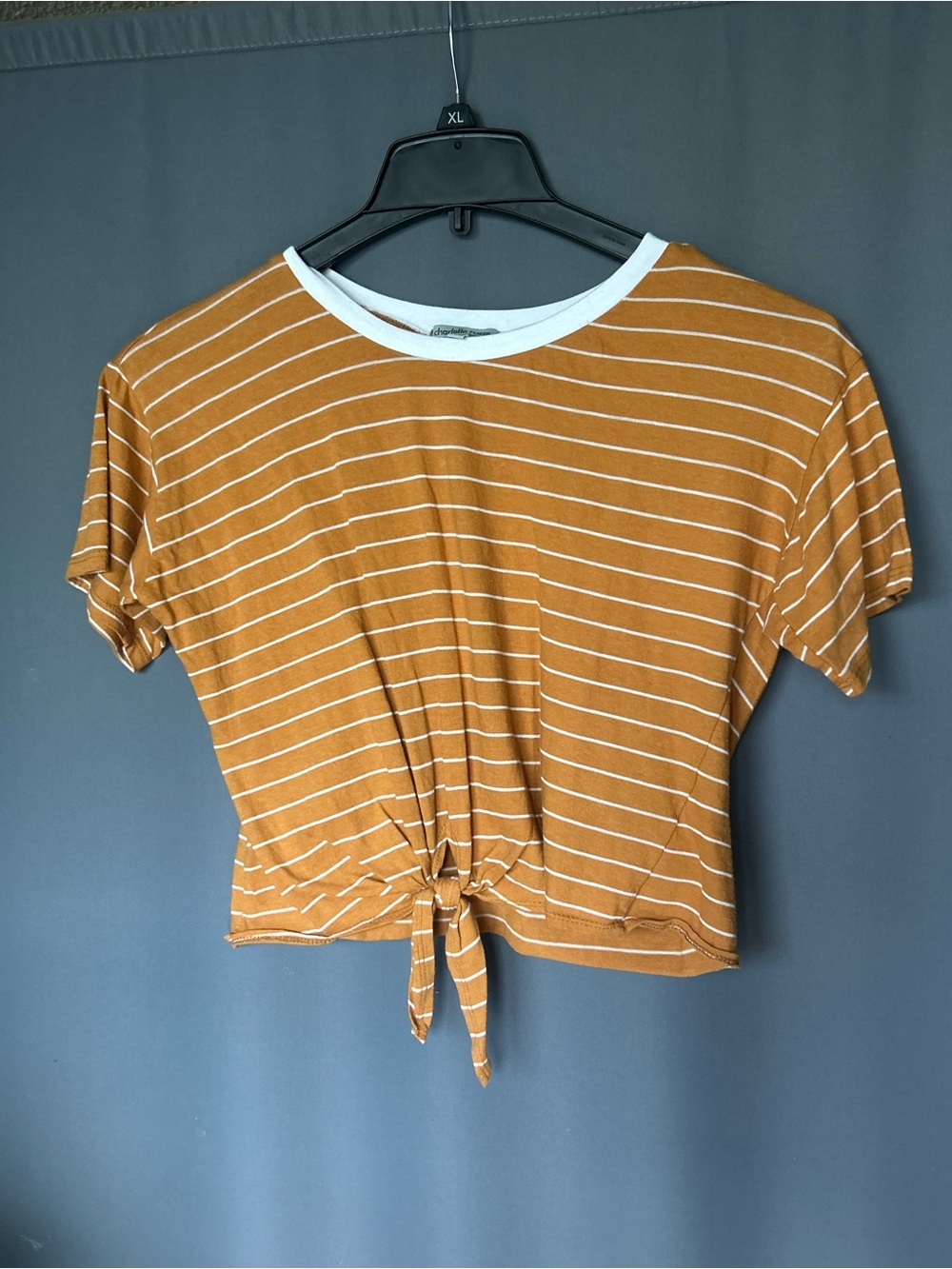 Charlotte Russe Mustard Striped Tie-Front Crop Top